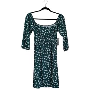 Velvet Torch Green & White Clover Square Neckline 3/4 Sleeve Dress Size S